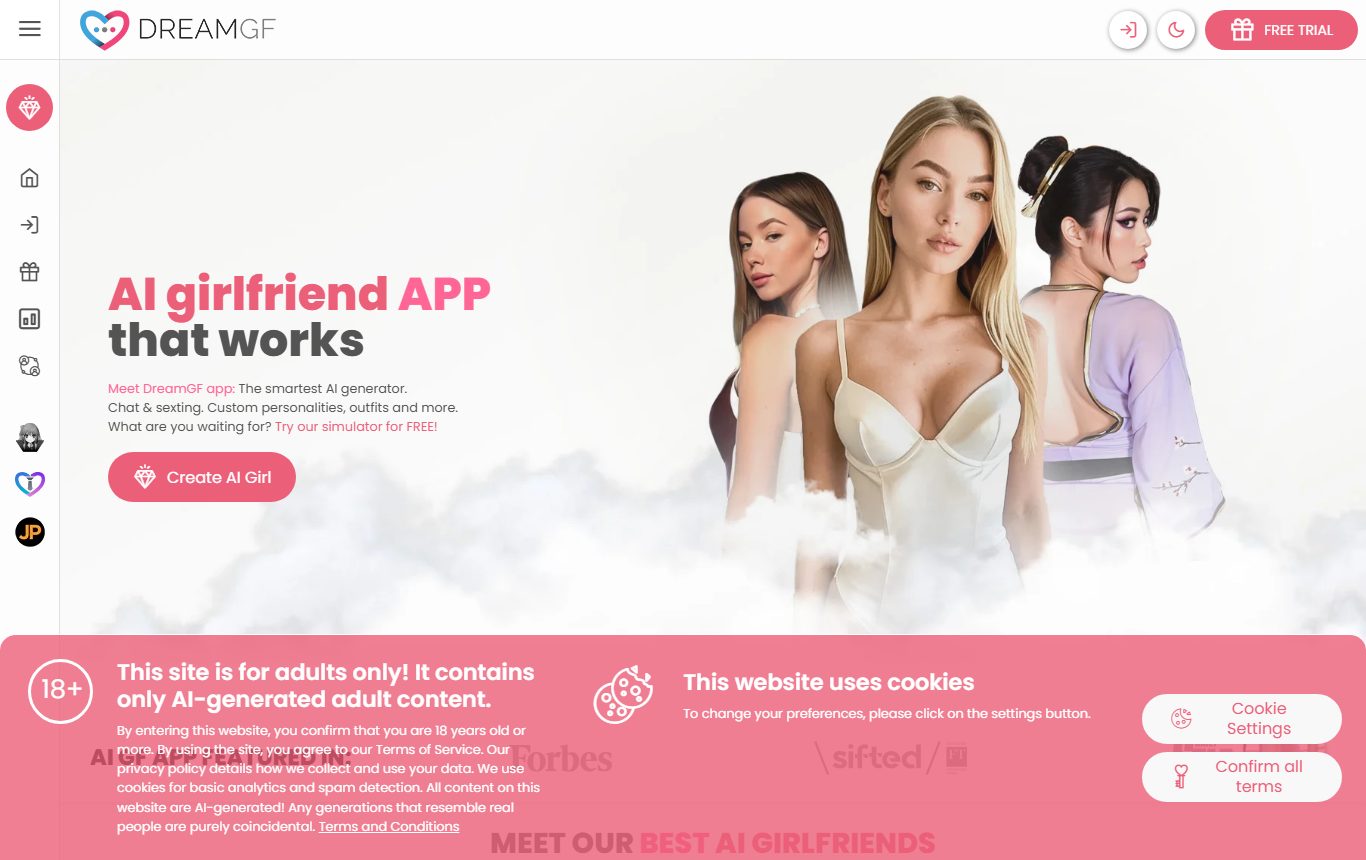 DreamGF homepage screenshot