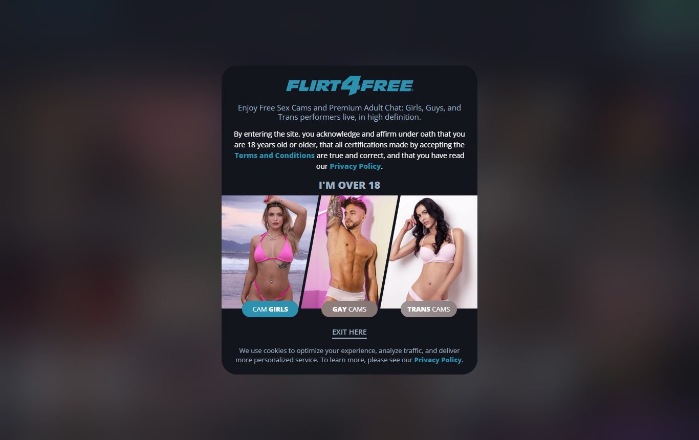 Flirt4Free homepage bottom showing credit packages and payment options